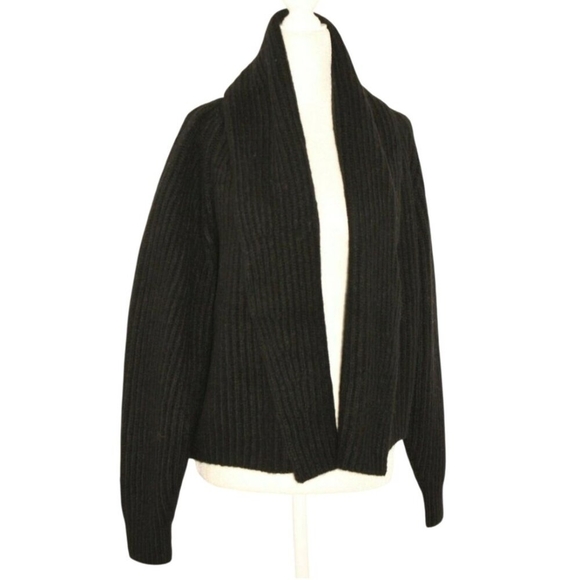 Vince Oversize Shawl Collar Soft Plush WoolBlend Rib Knit Cardigan Black XS $465 - Picture 2 of 16